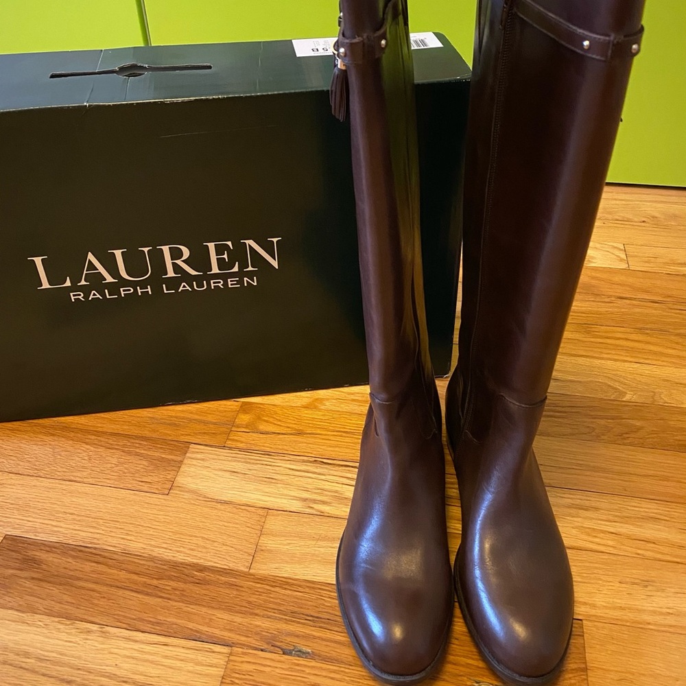 🆕 Ralph Lauren Leather Riding Boots, Dark Brown